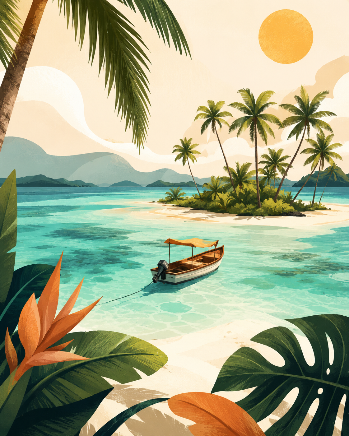 Islas caribeñas de Panamá con agua turquesa y lancha